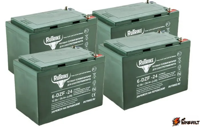 komplekt-tyagovyh-gelevyh-akkumulyatorov-rutrike-6-dzf-24-0 Комплект тяговых гелевых аккумуляторов RuTrike 6-DZF-24 (48V24A/H C2) — изображение 1