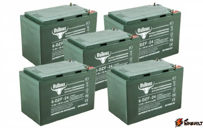 Комплект тяговых гелевых аккумуляторов RuTrike 6-DZF-24 (60V24A/H C2) — изображение 1