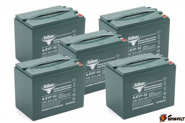 komplekt-tyagovyh-gelevyh-akkumulyatorov-rutrike-6-evf-52-12v52ah-c3-0 Комплект тяговых гелевых аккумуляторов RuTrike 6-EVF-52 (60V52A/H C3) — изображение 1