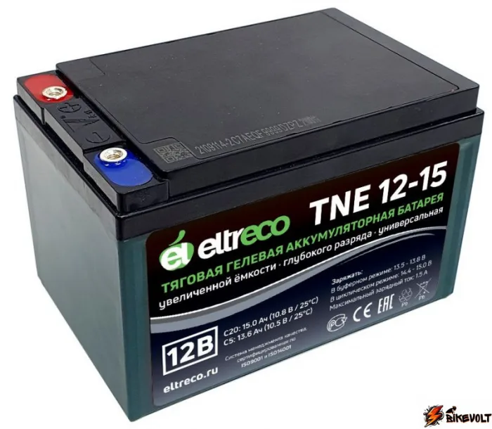 tyagovyj-akkumulyator-eltreco-tne12-15-12v12ah-c3-bolt-0 Тяговый аккумулятор Eltreco TNE12-15 (12V12A/H C3) болт — изображение 1