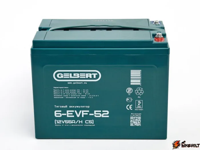 Тяговый аккумулятор Gelbert 6-EVF-52 (12V55A/H C5) — изображение 3