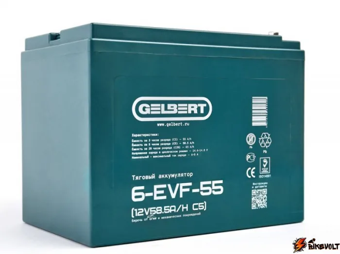 Тяговый аккумулятор Gelbert 6-EVF-55 (12V58.5A/H C5) — изображение 4