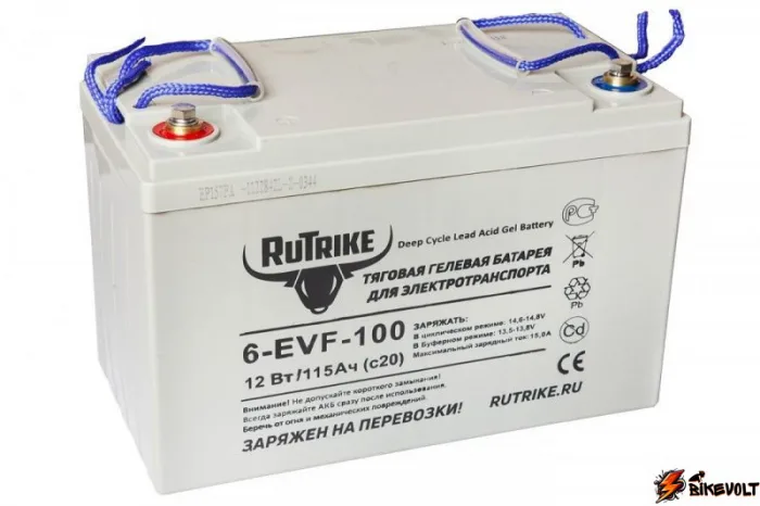 Тяговый гелевый аккумулятор RuTrike 6-EVF-100 (12V100A/H C3) — изображение 1