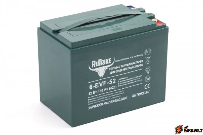 Тяговый гелевый аккумулятор RuTrike 6-EVF-52 (12V52A/H C3) — изображение 1